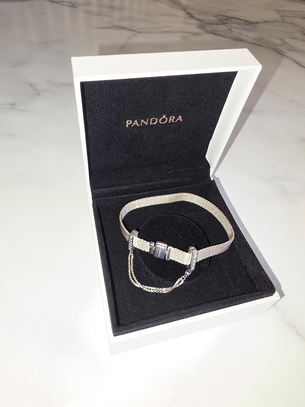 Pandora Silver Mesh Bracelet with Safety Chain - Silver